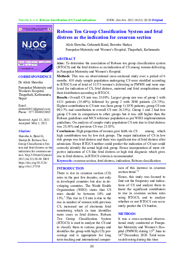 (PDF) Robson Ten Group Classification System and fetal distress as the ...