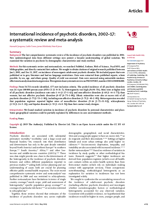 (PDF) International incidence of psychotic disorders, 2002–17: a ...