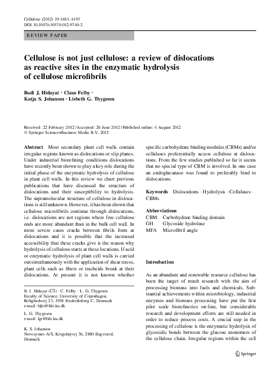 (PDF) Cellulose is not just cellulose: a review of dislocations as ...