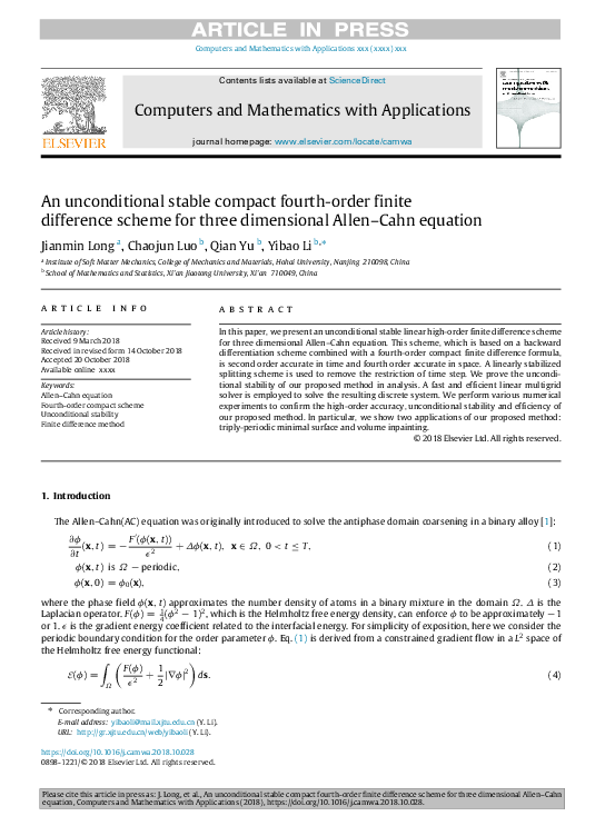 (PDF) An unconditional stable compact fourth-order finite difference ...