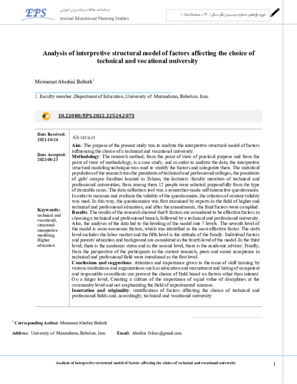 (PDF) Analysis of interpretive structural model of factors affecting ...