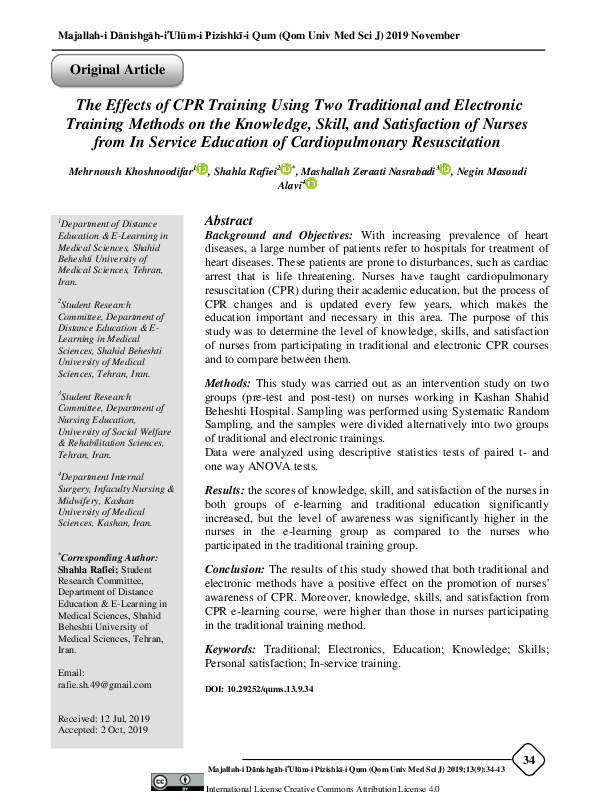 (PDF) ‌ The Effects of CPR Training Using Two Traditional and ...