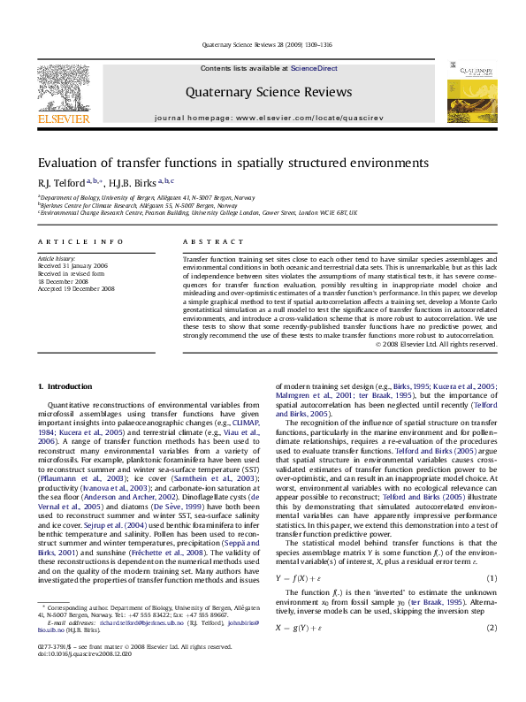 (PDF) Evaluation of transfer functions in spatially structured environments