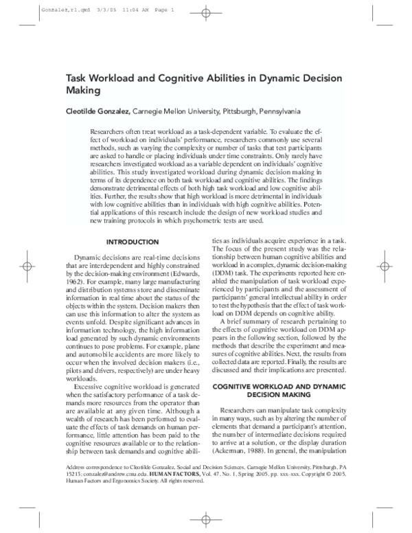 (PDF) Task Workload and Cognitive Abilities in Dynamic Decision Making