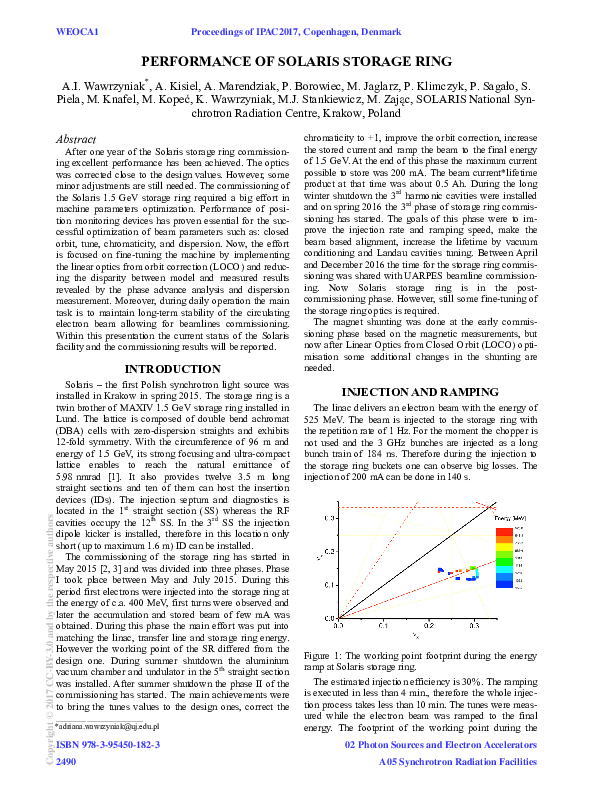 (PDF) Performance of SOLARIS Storage Ring