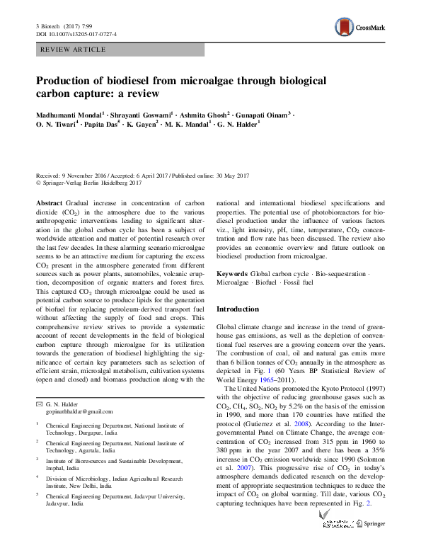 (PDF) Production of biodiesel from microalgae through biological carbon ...
