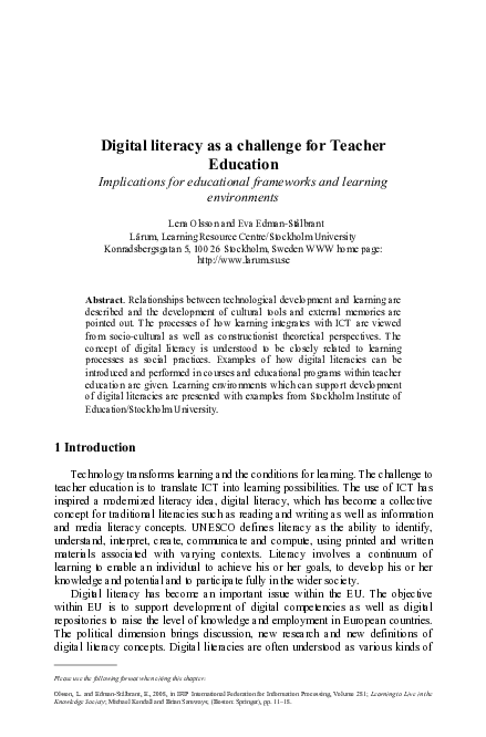 (PDF) Digital literacy as a challenge for Teacher Education