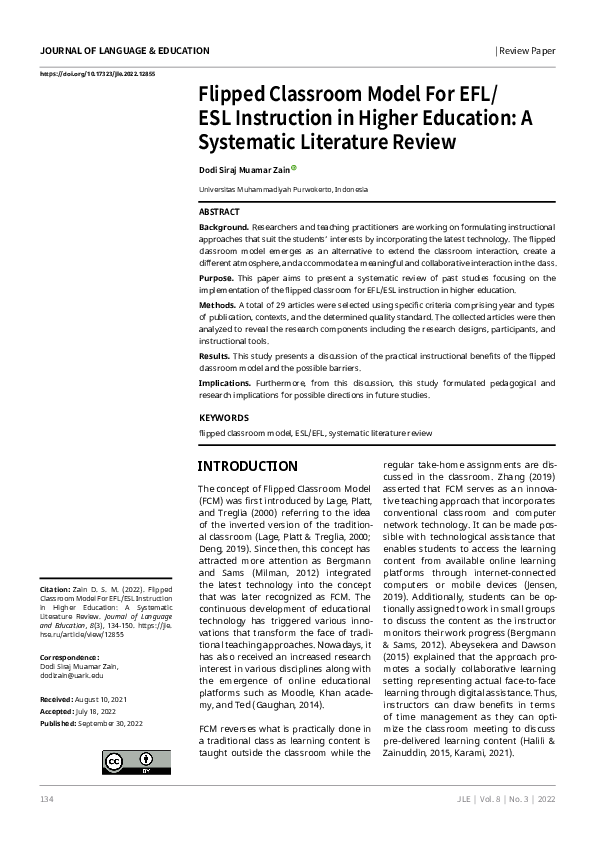 (PDF) Flipped Classroom Model For EFL/ESL Instruction in Higher ...