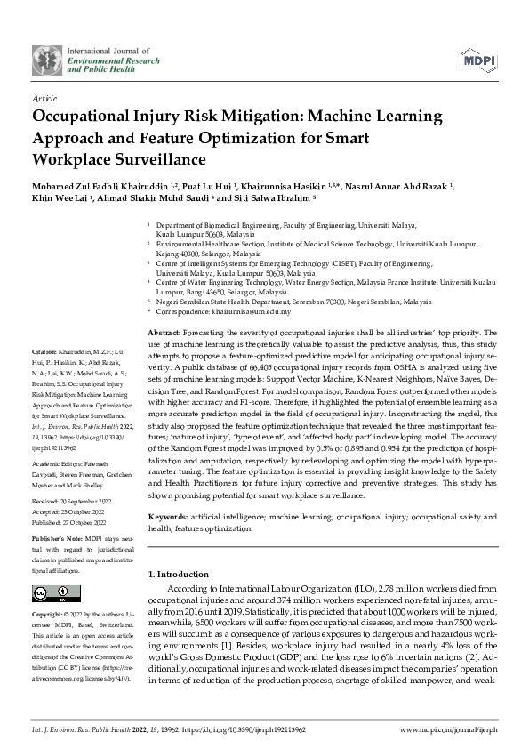 (PDF) Occupational Injury Risk Mitigation: Machine Learning Approach ...