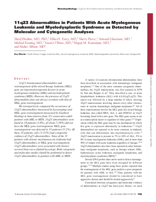 (PDF) 11q23 Abnormalities in Patients With Acute Myelogenous Leukemia ...