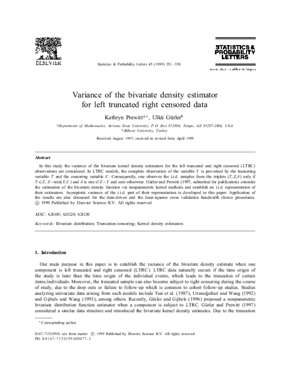 (PDF) Variance of the bivariate density estimator for left truncated ...