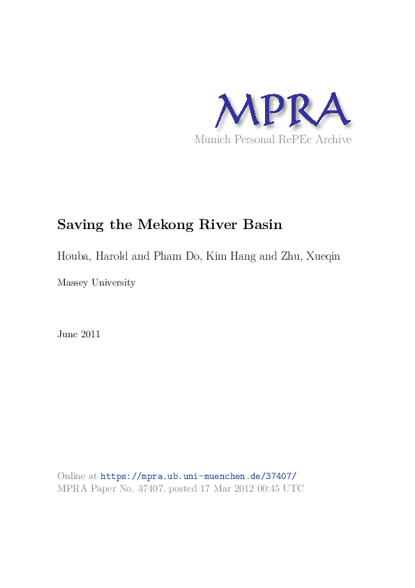 (PDF) Saving the Mekong River Basin