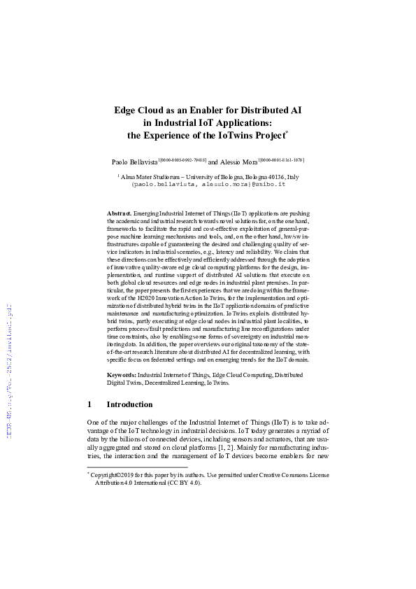 (PDF) Edge Cloud as an Enabler for Distributed AI in Industrial IoT ...