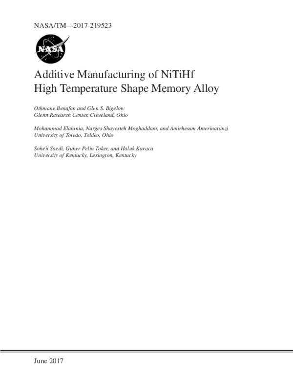 (PDF) Additive manufacturing of NiTiHf high temperature shape memory alloy