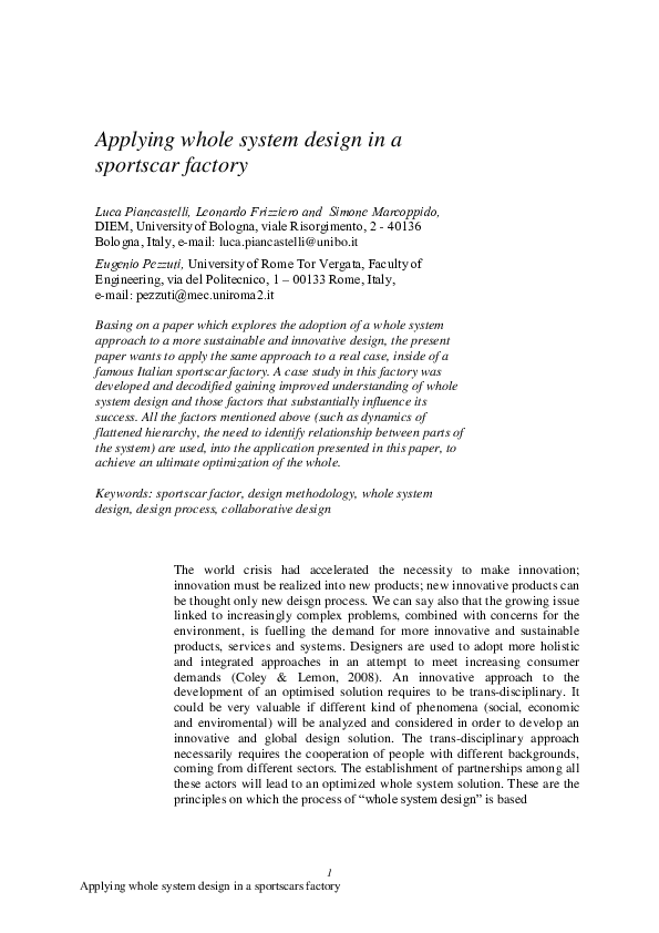 (PDF) Applying whole system design in a sportscar factory