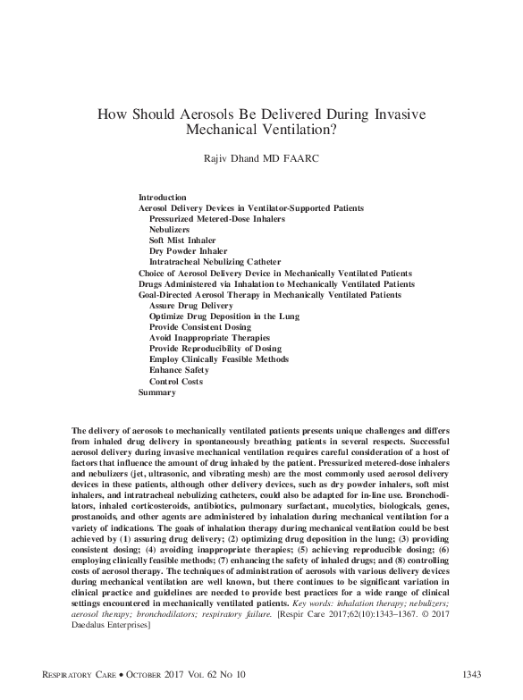 (PDF) How Should Aerosols Be Delivered During Invasive Mechanical