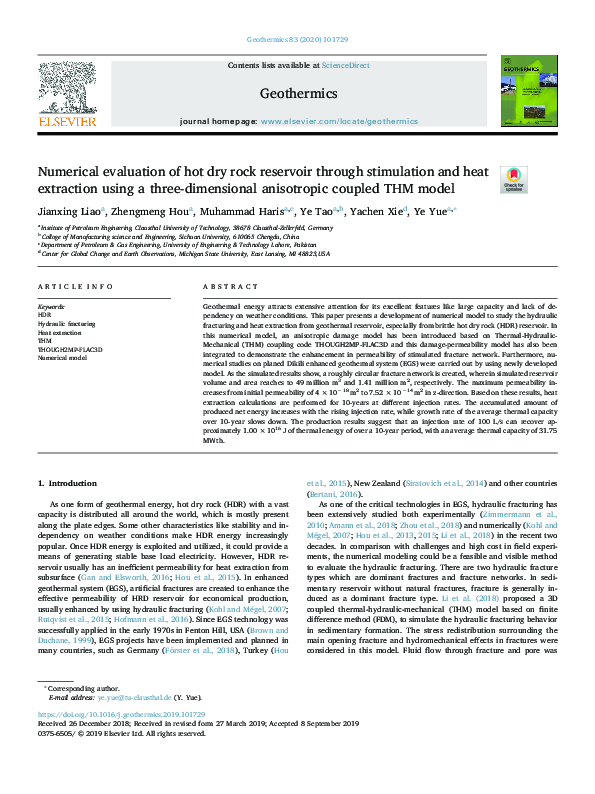 (PDF) Numerical evaluation of hot dry rock reservoir through ...