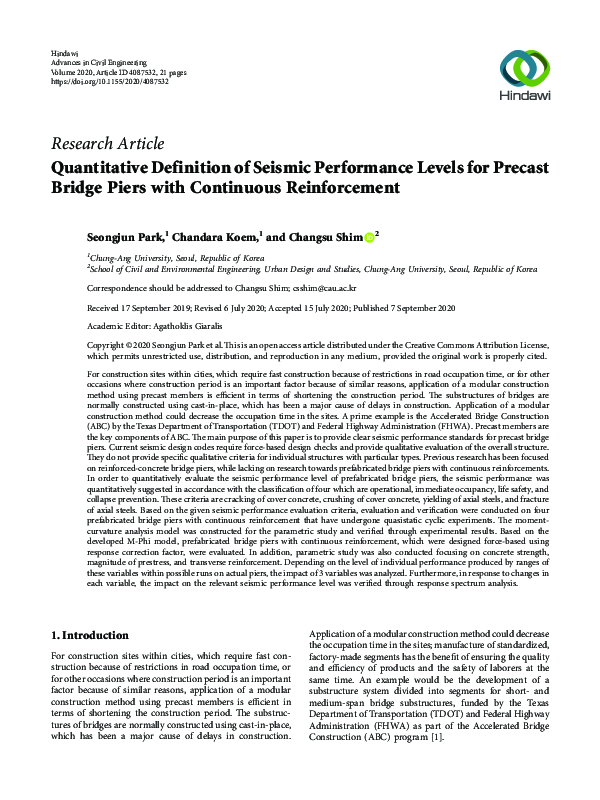 (PDF) Quantitative Definition of Seismic Performance Levels for Precast ...