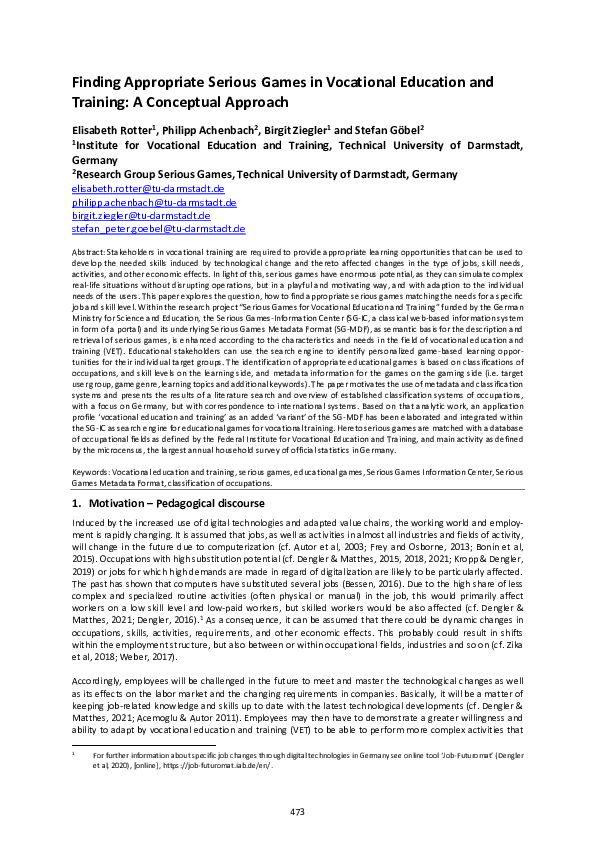 (PDF) Finding Appropriate Serious Games in Vocational Education and ...