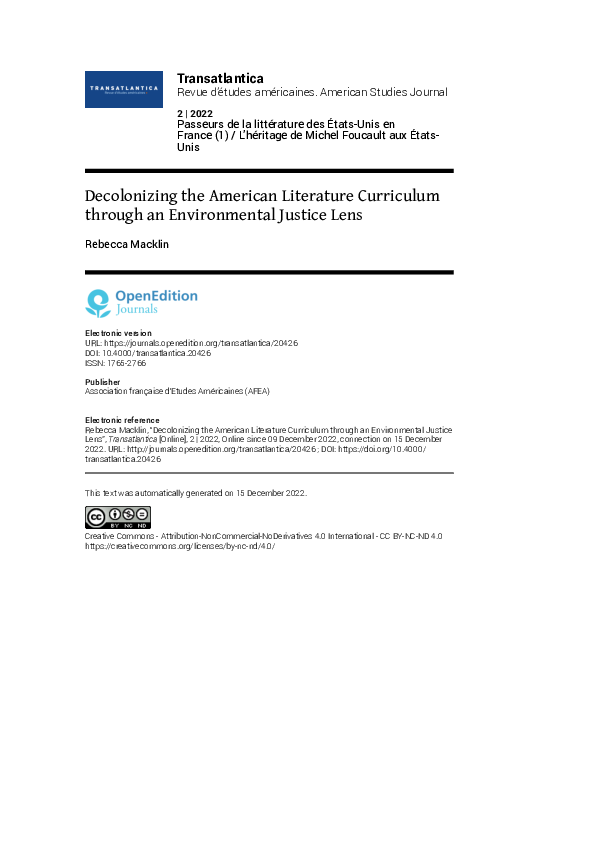 (PDF) Decolonizing the American Literature Curriculum through an ...