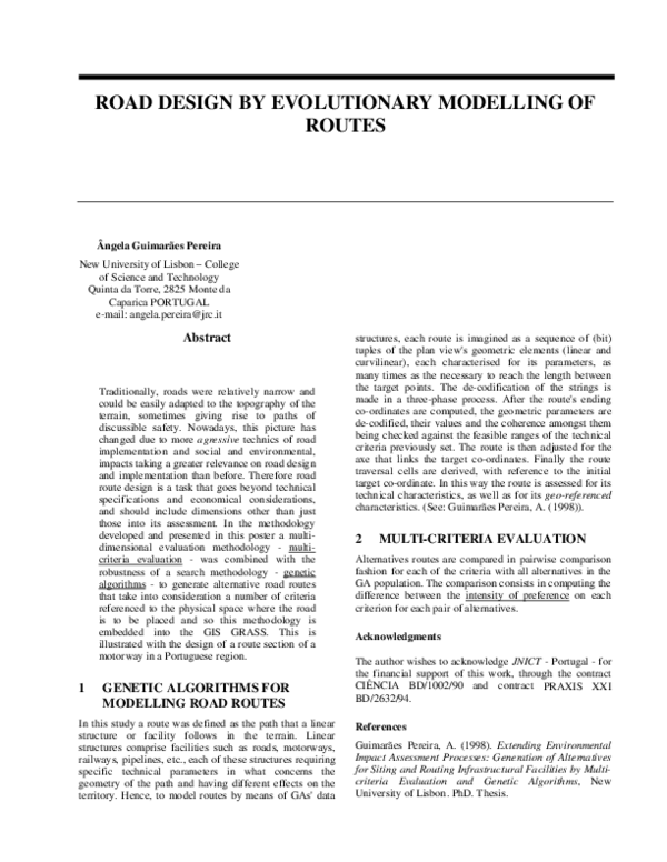 (PDF) Road design by evolutionary modelling of routes