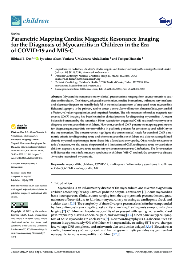 (PDF) Parametric Mapping Cardiac Magnetic Resonance Imaging for the ...