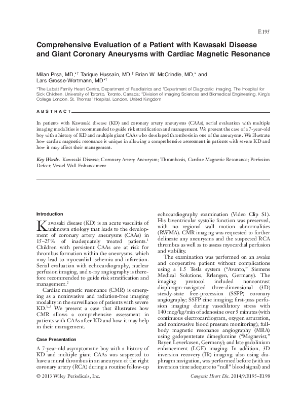 (PDF) Comprehensive Evaluation of a Patient with Kawasaki Disease and ...