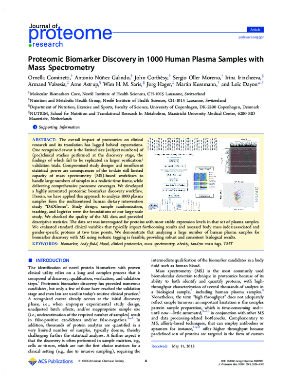(PDF) Proteomic Biomarker Discovery in 1000 Human Plasma Samples with ...