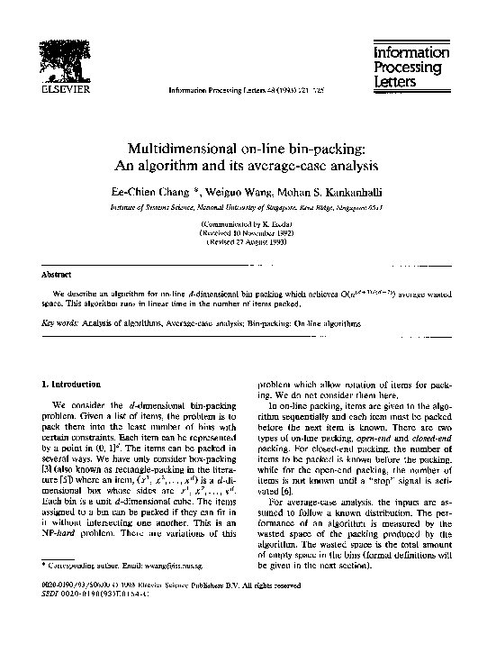 (PDF) Multidimensional online binpacking An algorithm and its