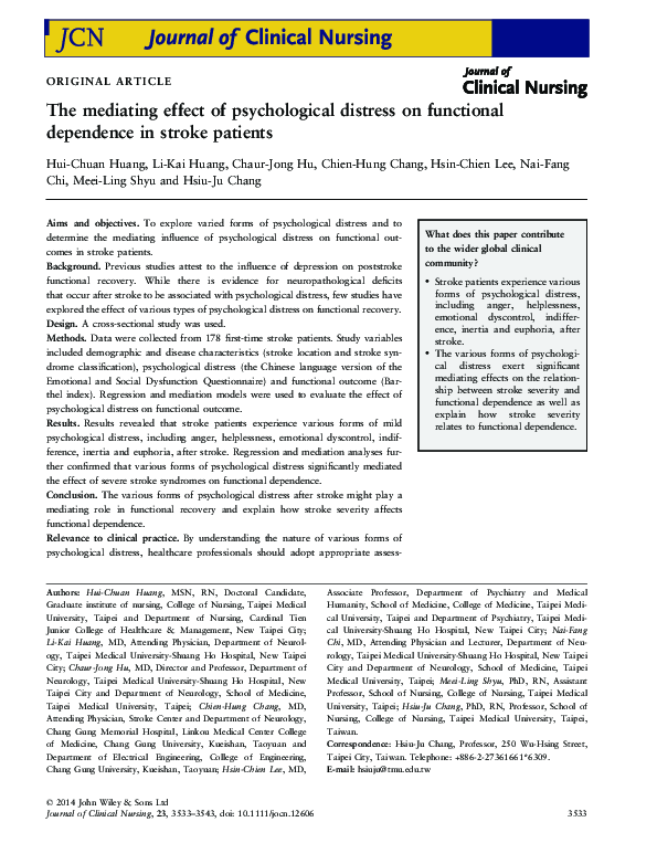 (PDF) The mediating effect of psychological distress on functional ...