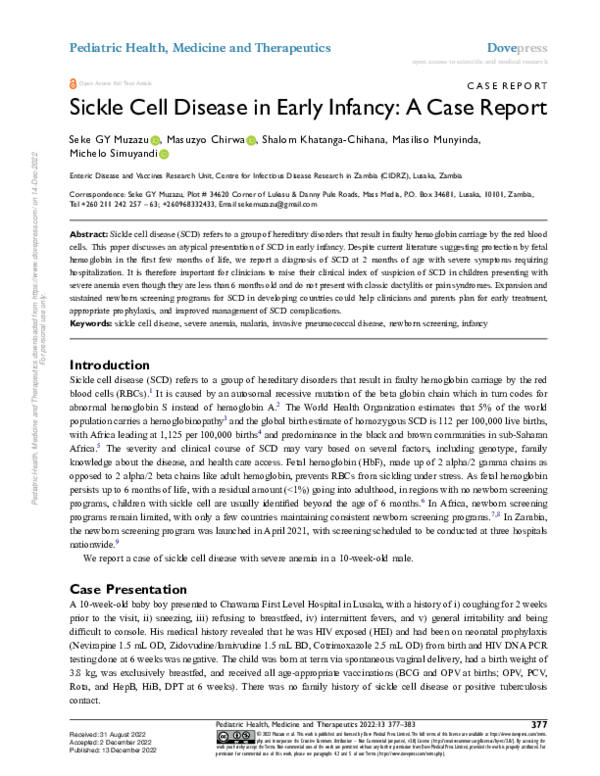 (PDF) Sickle Cell Disease in Early Infancy: A Case Report