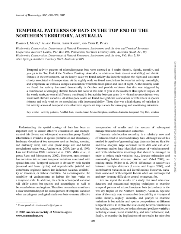 (PDF) Temporal Patterns of Bats in the Top End of the Northern ...
