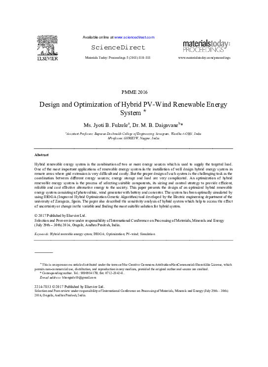 (PDF) Design and Optimization of Hybrid PV-Wind Renewable Energy System