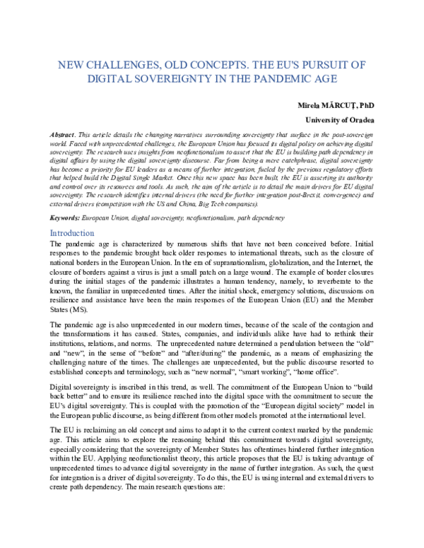 Doc New Challenges Old Concepts The Eu S Pursuit Of Digital