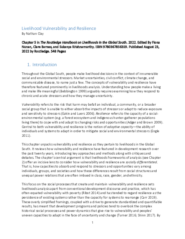 (PDF) Vulnerability and Resilience