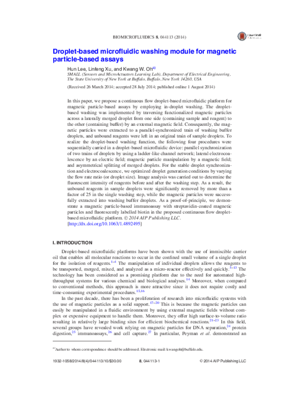 (PDF) Droplet-based microfluidic washing module for magnetic particle ...