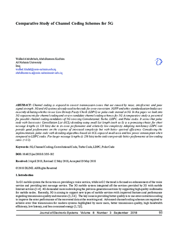 (PDF) Comparative Study of Channel Coding Schemes for 5G