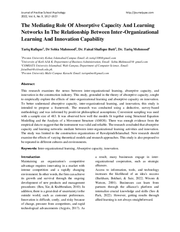 (PDF) The Mediating Role Of Absorptive Capacity And Learning Networks ...