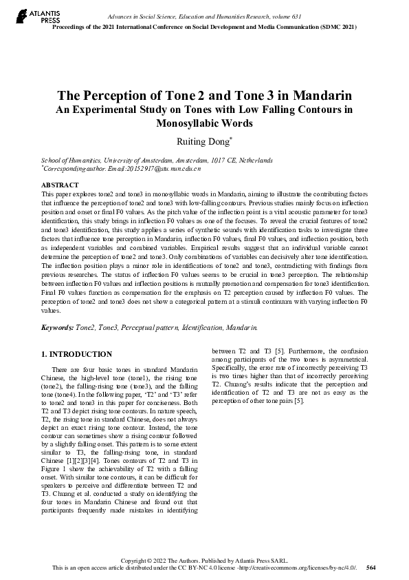 (PDF) The Perception of Tone 2 and Tone 3 in Mandarin