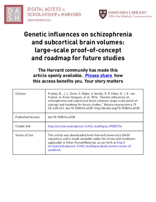(PDF) Genetic influences on schizophrenia and subcortical brain volumes ...