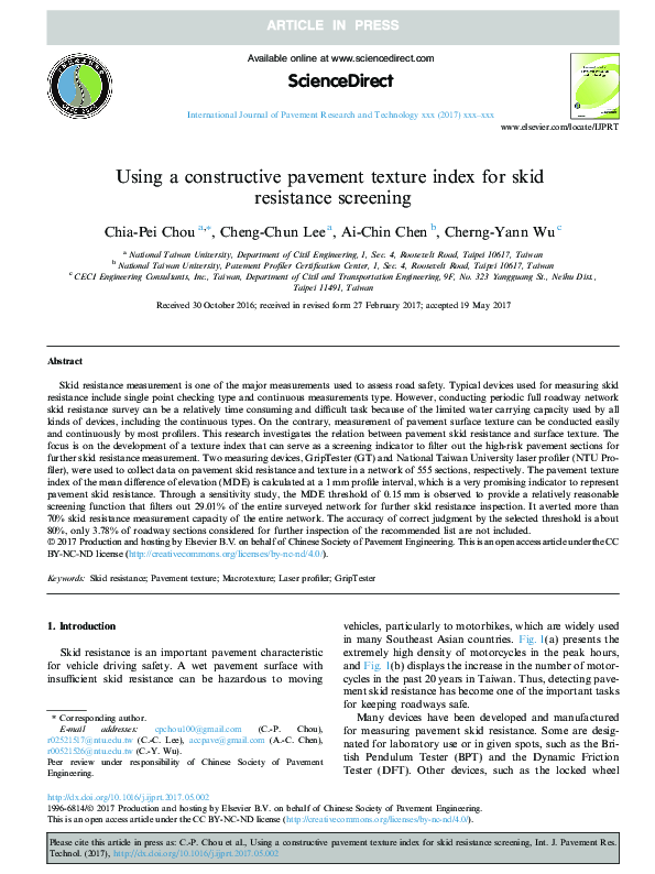 (PDF) Using a constructive pavement texture index for skid resistance ...