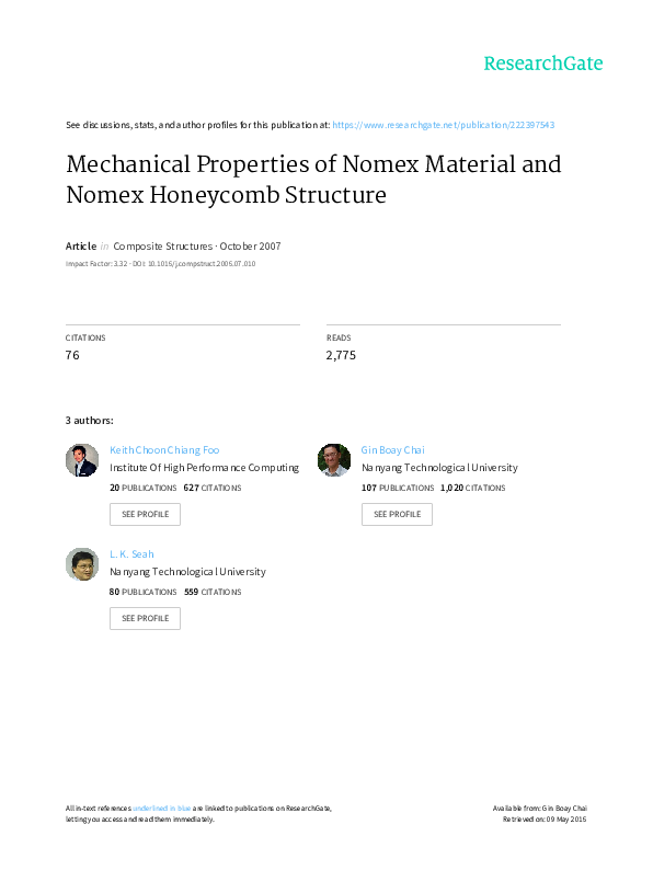 (PDF) Mechanical properties of Nomex material and Nomex