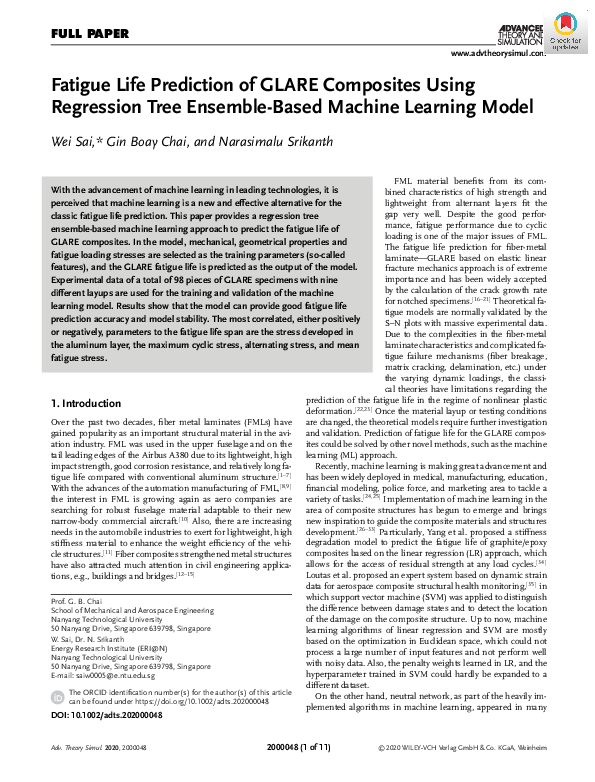 (PDF) Fatigue Life Prediction of GLARE Composites Using Regression Tree ...