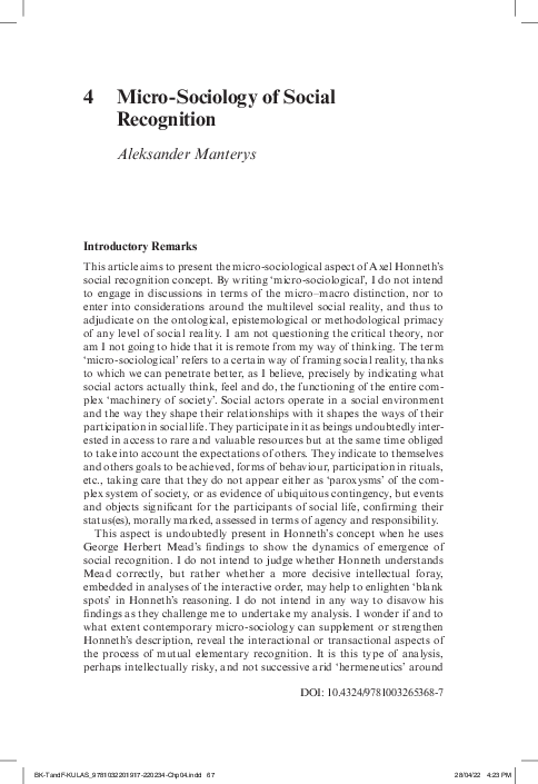 (PDF) Micro-sociology of social recognition