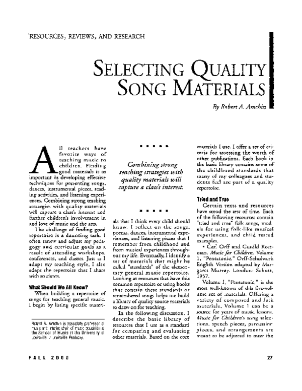 (PDF) Selecting Quality Song Materials Robert Amchin Academia.edu
