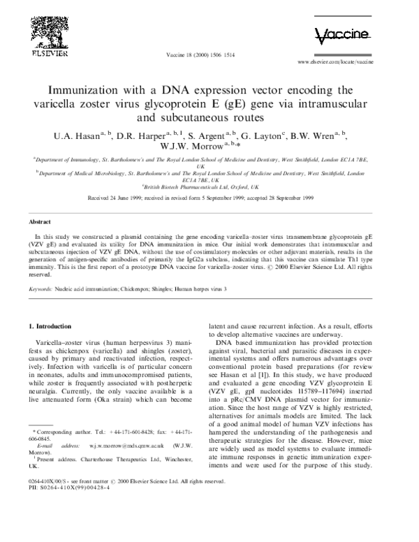(PDF) Immunization with a DNA expression vector encoding the varicella ...