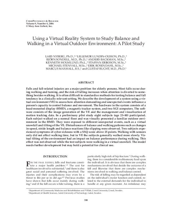 (PDF) Using a Virtual Reality System to Study Balance and Walking in a ...