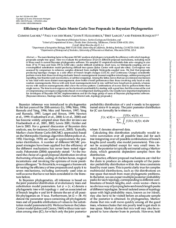 (PDF) Efficiency of Markov Chain Monte Carlo Tree Proposals in Bayesian ...