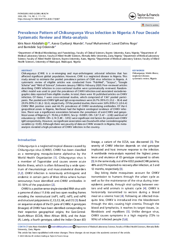 (PDF) Prevalence Pattern of Chikungunya Virus Infection in Nigeria: A ...