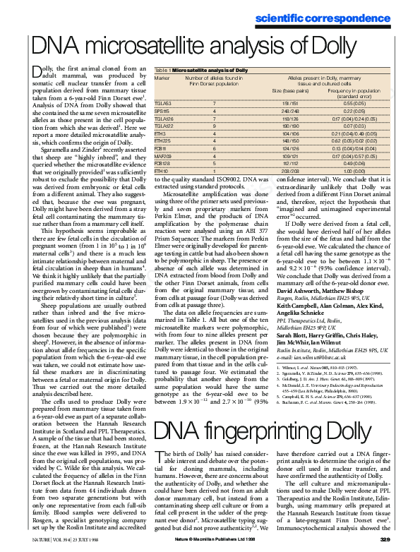 (PDF) DNA microsatellite analysis of Dolly